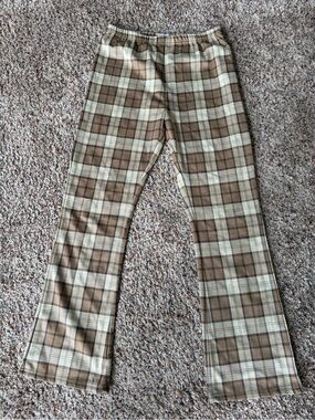 Kids Brown Plaid Stretch Casual Pants